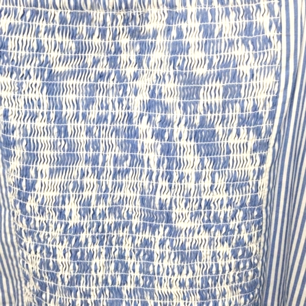 Blue & White Dress-Large- NWT-J Crew Midi Dress Size Large Puff Sleeve - Smocked - Picture 13 of 14